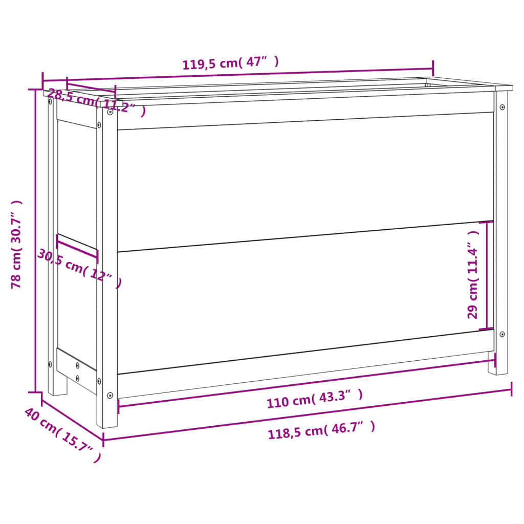 vidaXL Høybed 119,5x40x78 cm heltre douglasgran