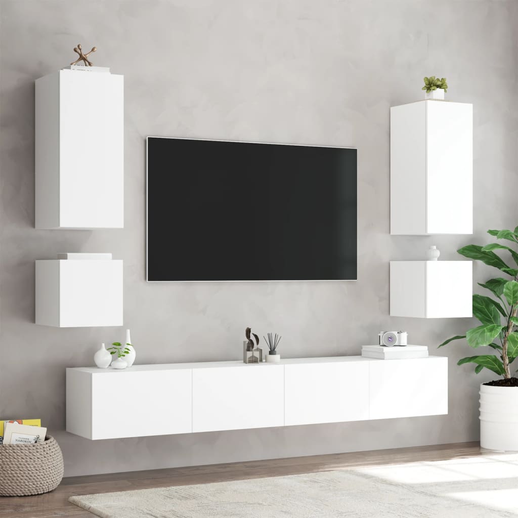 vidaXL Vegghengt TV-benk med LED hvit 100x35x31 cm