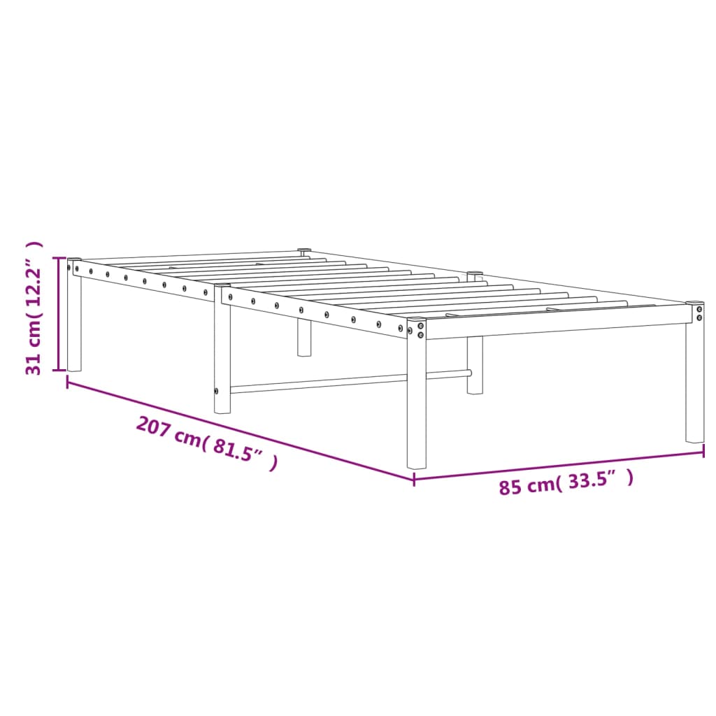 vidaXL Sengeramme i metall hvit 80x200 cm