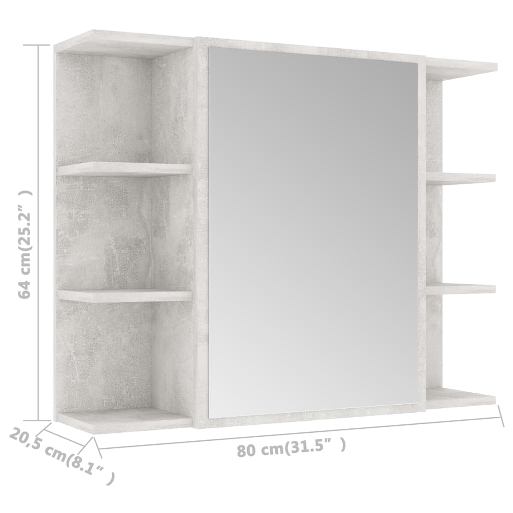 vidaXL Speilskap til baderom betonggrå 80x20,5x64 cm konstruert tre