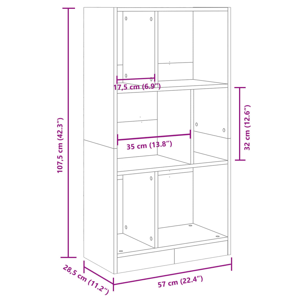 vidaXL Bokhylle sonoma eik 57x28,5x107,5 cm konstruert tre