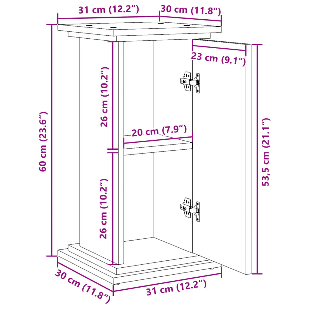 vidaXL Pidestall med oppbevaring brun eik 31x30x60 cm konstruert tre