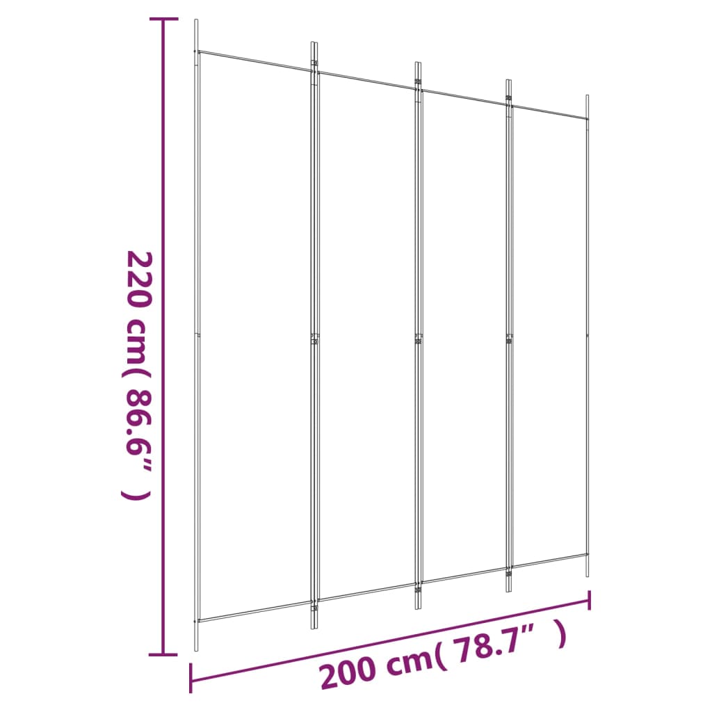 vidaXL Romdeler 4 paneler svart 200x220 cm stoff