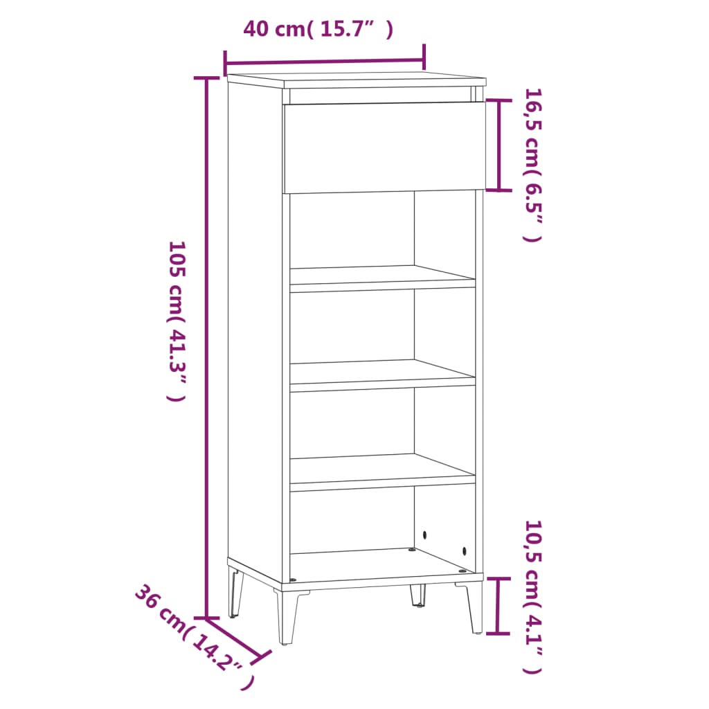 vidaXL Skohylle betonggrå 40x36x105 cm konstruert tre