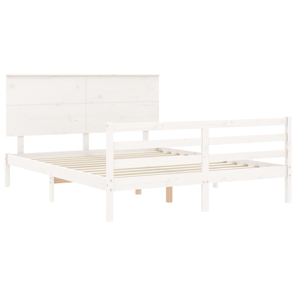 vidaXL Sengeramme med hodegavl hvit 5FT King Size heltre