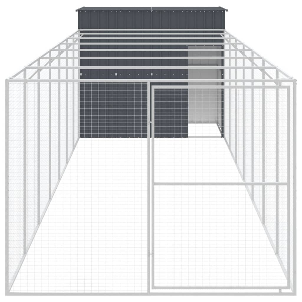 vidaXL Hundehus med gård antrasitt 214x865x181 cm galvanisert stål