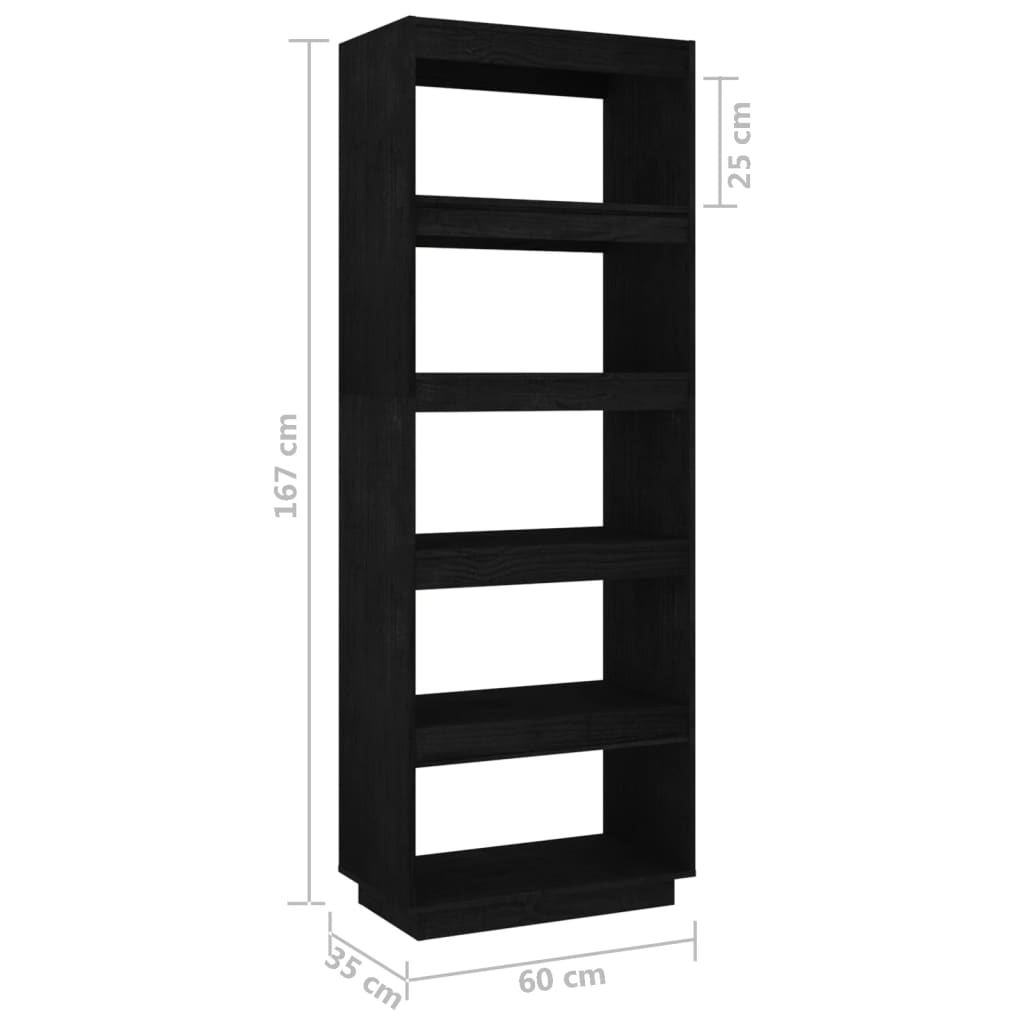 vidaXL Bokhylle/romdeler svart 60x35x167 cm heltre furu