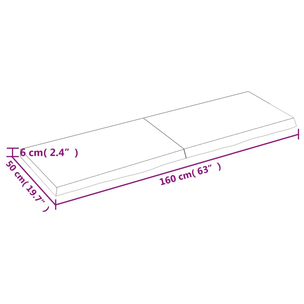 vidaXL Benkeplate til bad mørkebrun 160x50x(2-6) cm behandlet heltre