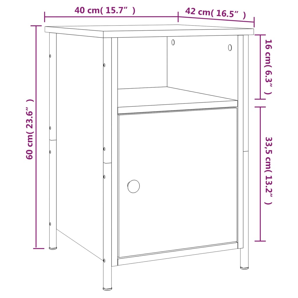 vidaXL Nattbord 2 stk brun eik 40x42x60 cm konstruert tre