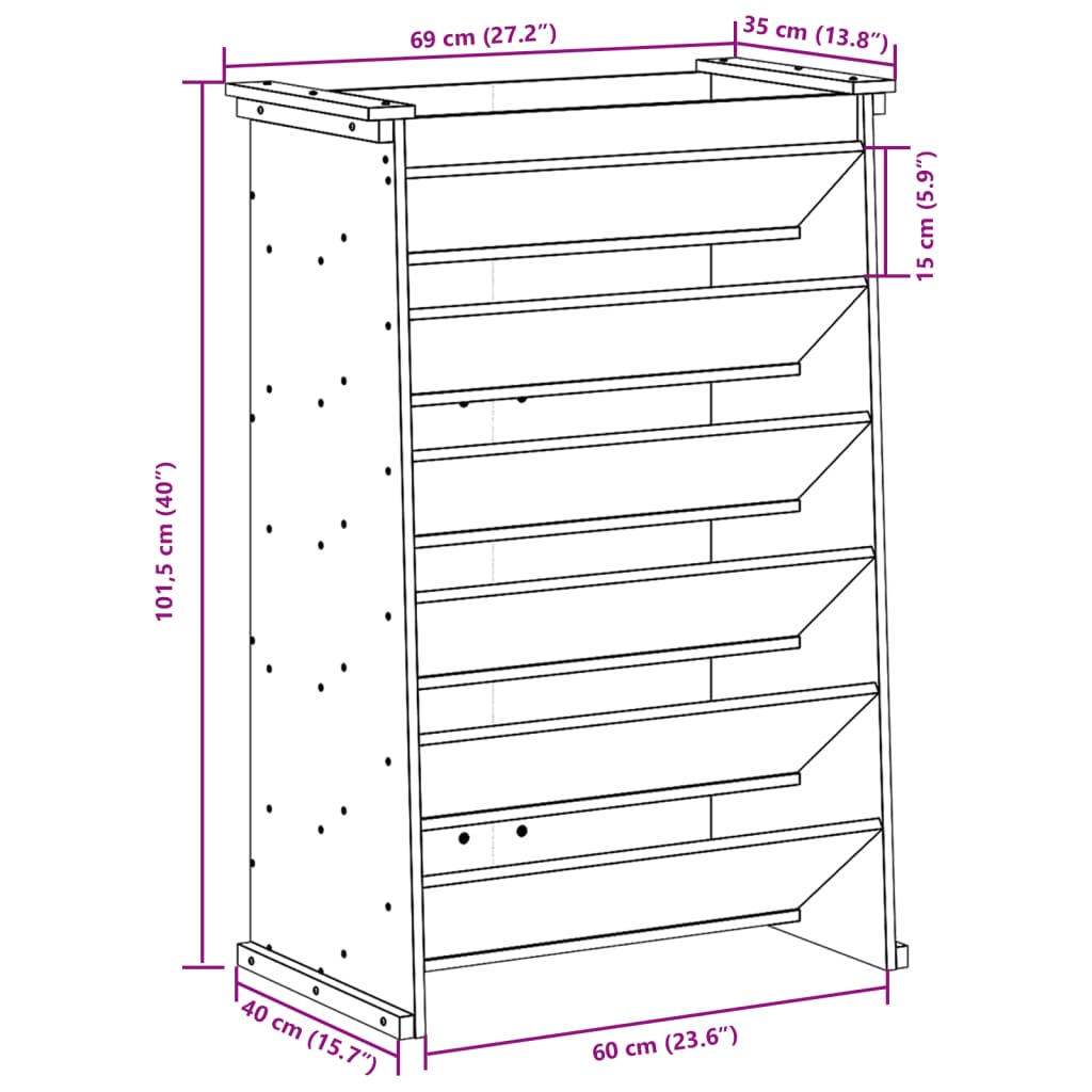 vidaXL Vegghengt plantekasse 6 etasjer 69x40x101,5 cm impregnert furu