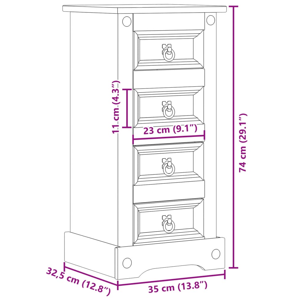 vidaXL Nattbord Corona 35x32,5x74 cm heltre furu