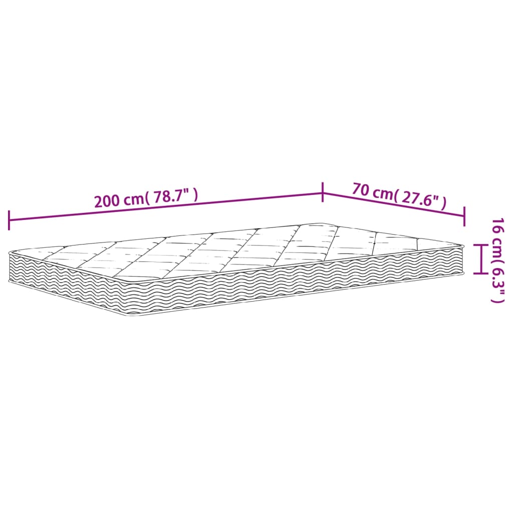 vidaXL Skummadrass middels myk 70x200 cm