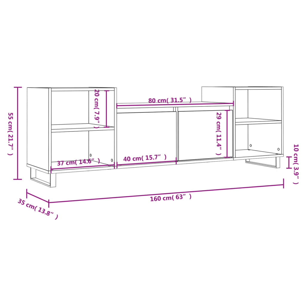 vidaXL TV-benk røkt eik 160x35x55 cm konstruert tre