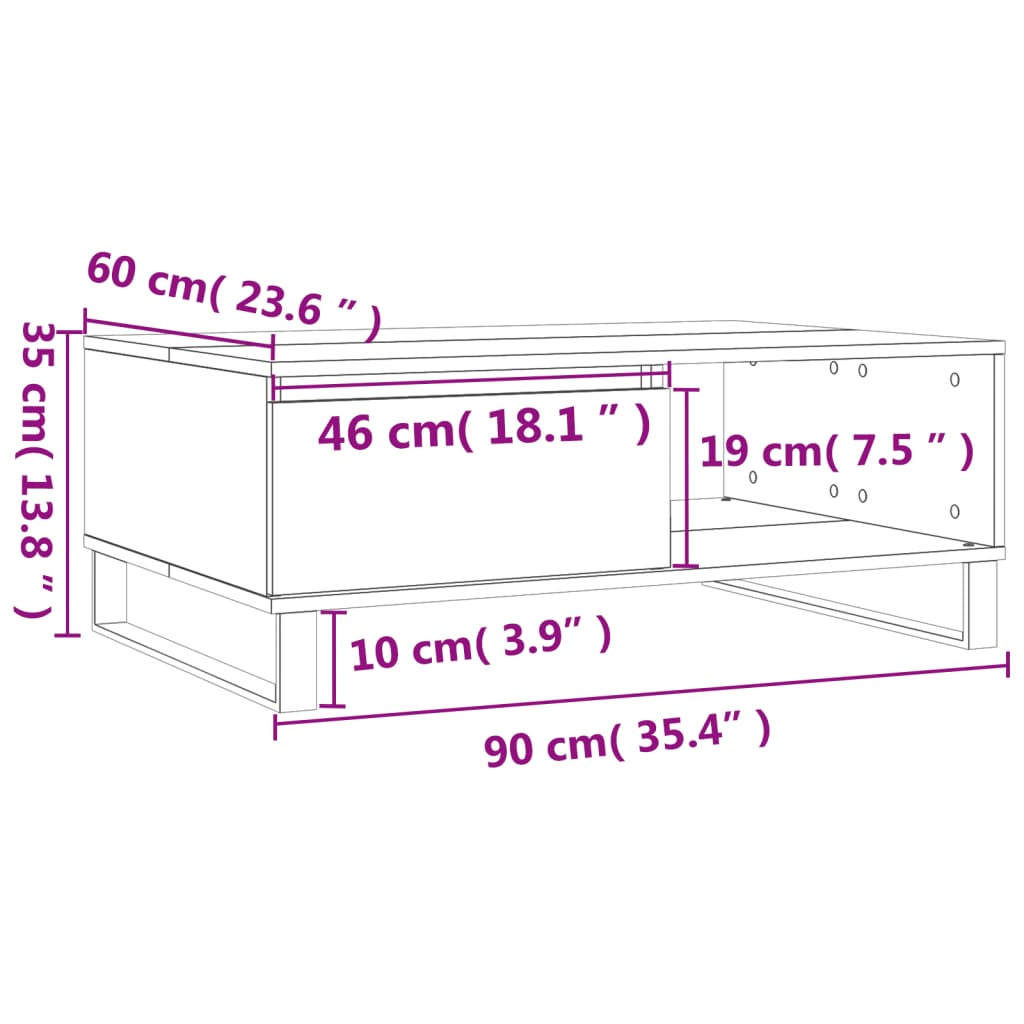 vidaXL Salongbord brun eik 90x60x35 cm konstruert tre