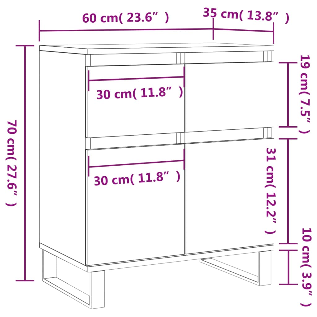 vidaXL Skjenk brun eik 60x35x70 cm konstruert tre