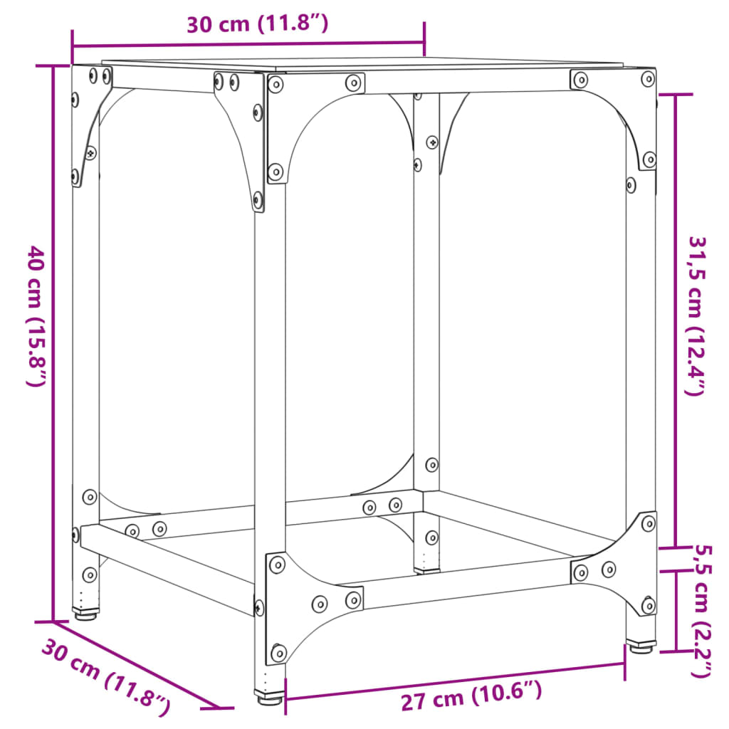 vidaXL Salongbord med svart glassplate 30x30x40 cm stål