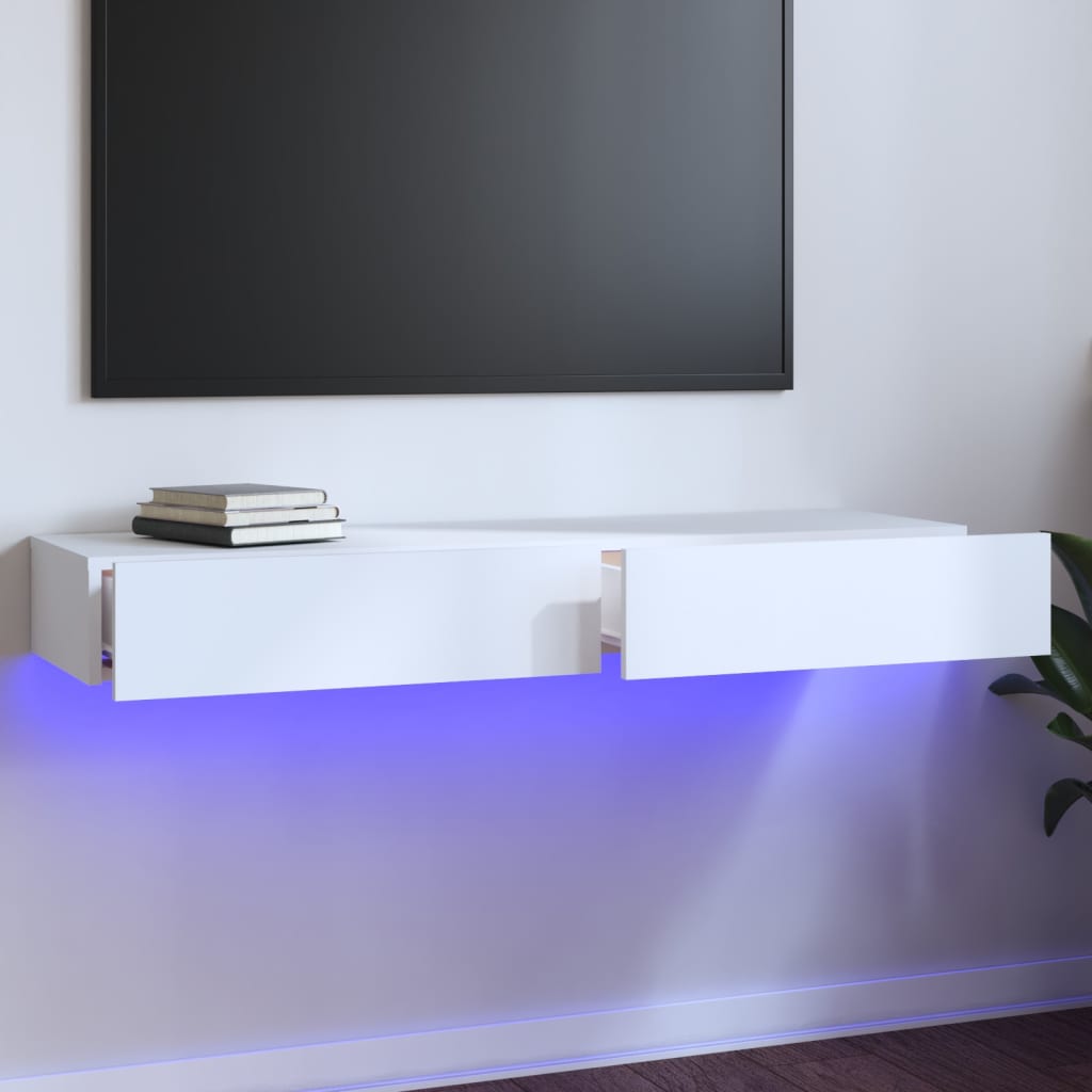 vidaXL TV-benk med LED-lys hvit 120x35x15,5 cm