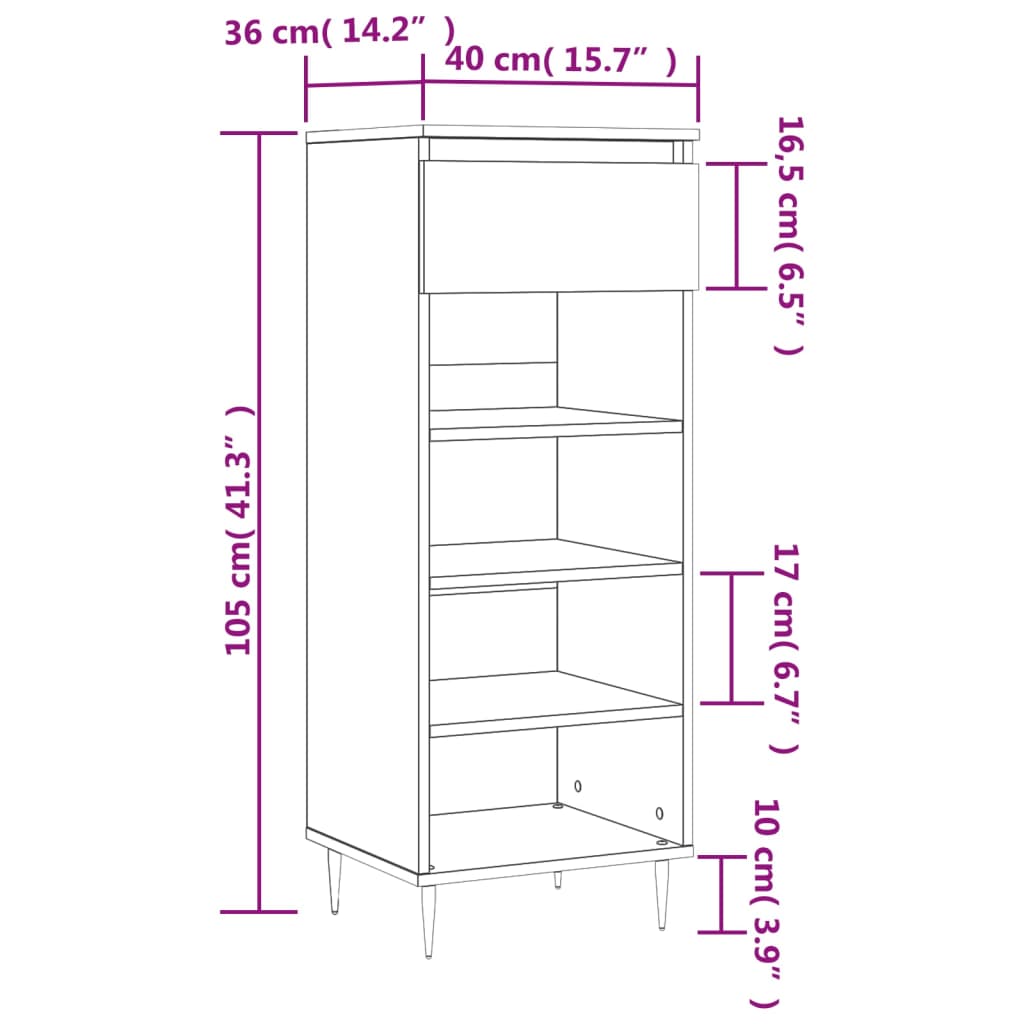 vidaXL Skoskap betonggrå 40x36x105 cm konstruert tre