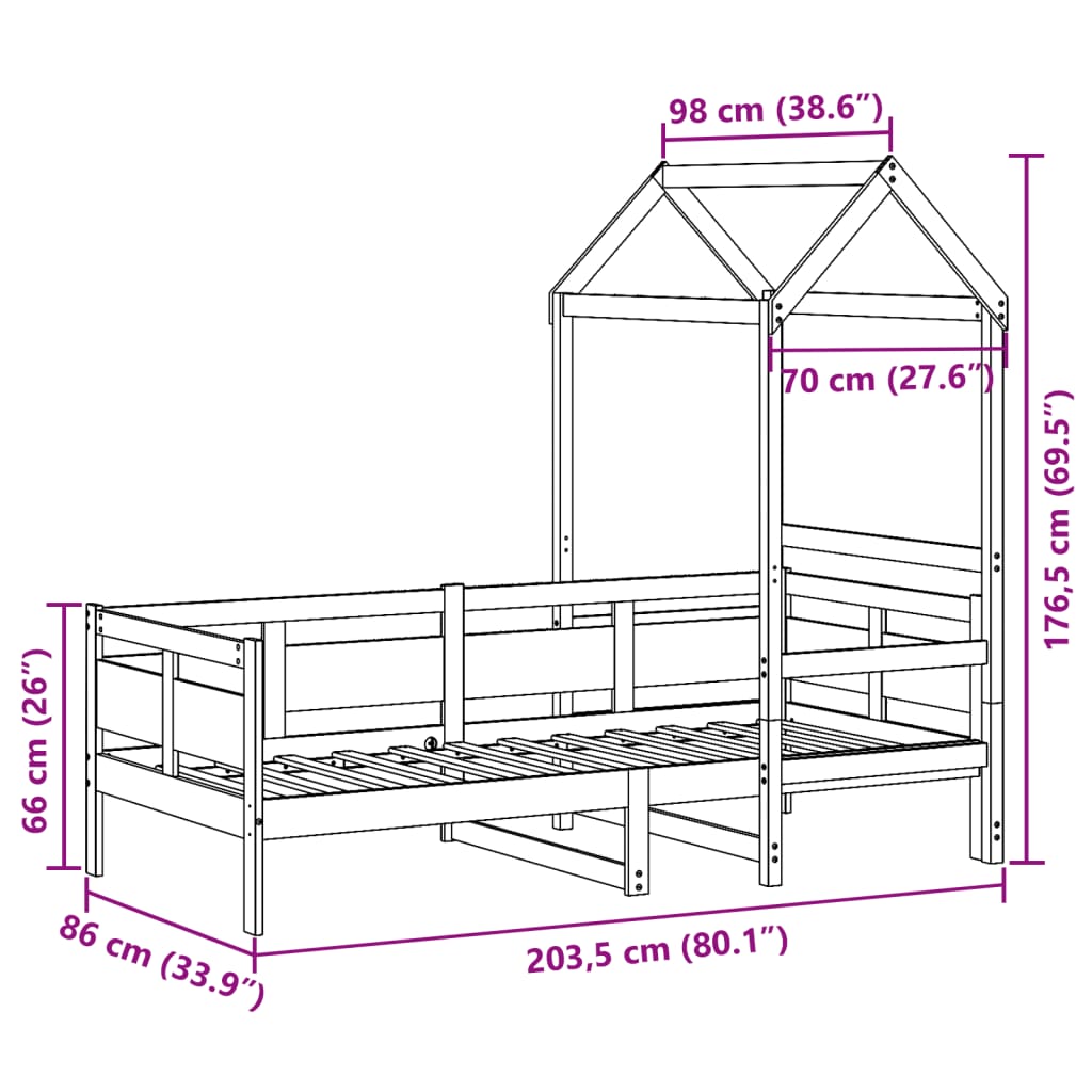 vidaXL Dagseng med tak 80x200 cm heltre furu