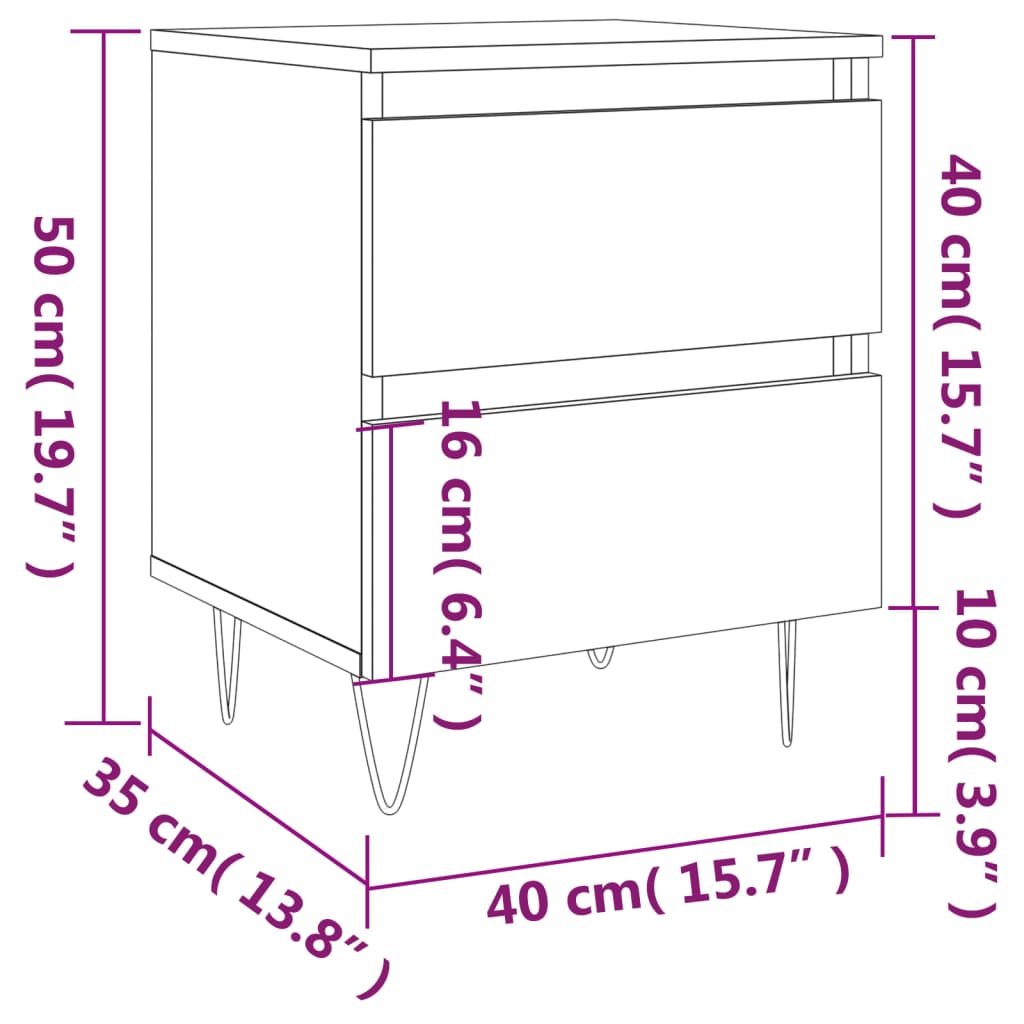 vidaXL Nattbord 2 stk svart 40x35x50 cm konstruert tre