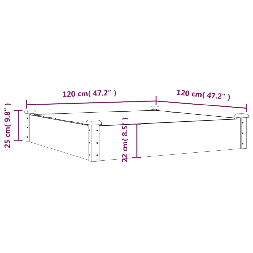 vidaXL Høybed med foring brun 120x120x25 cm heltre gran