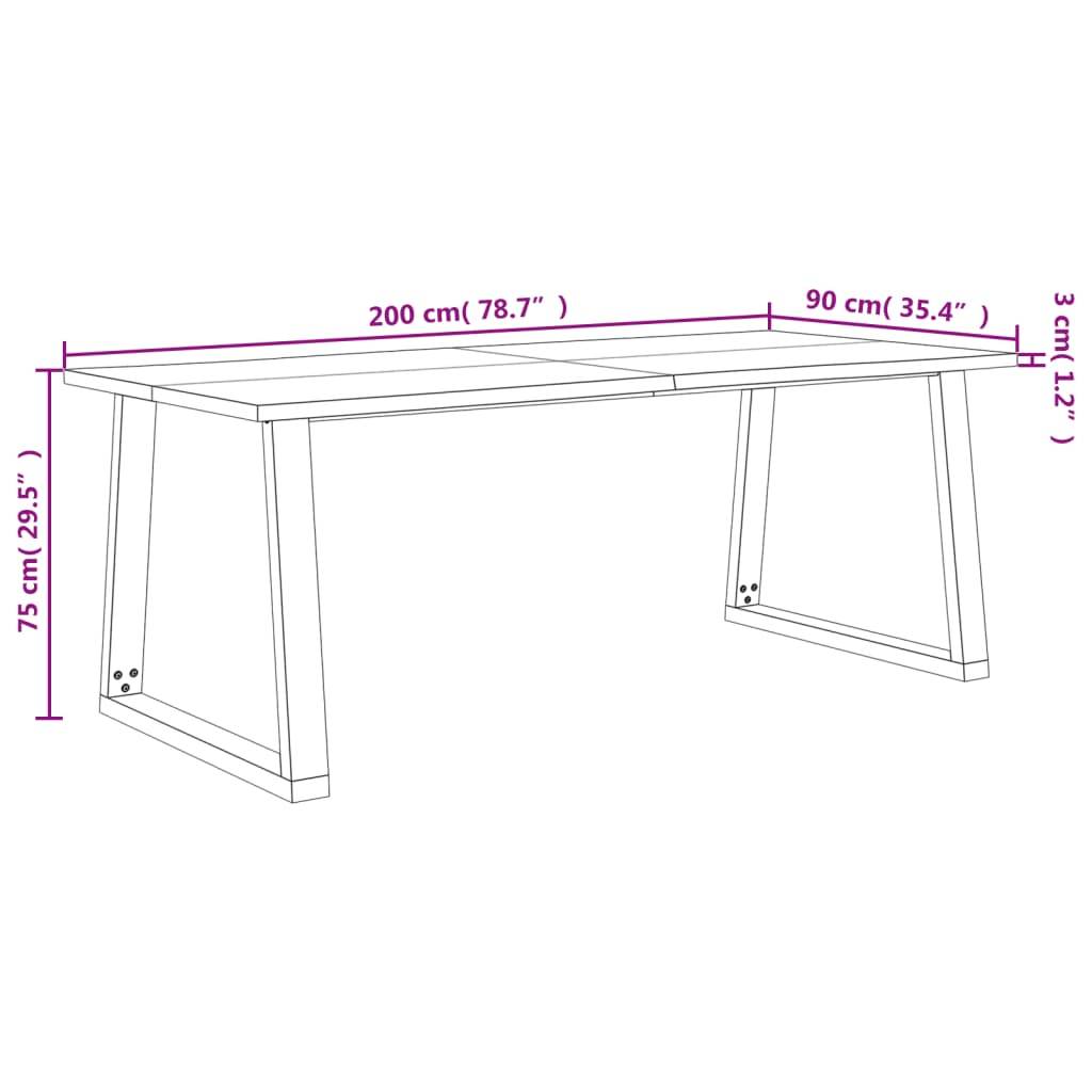 vidaXL Spisebord med naturlig kant 200x90x75 cm heltre akasie