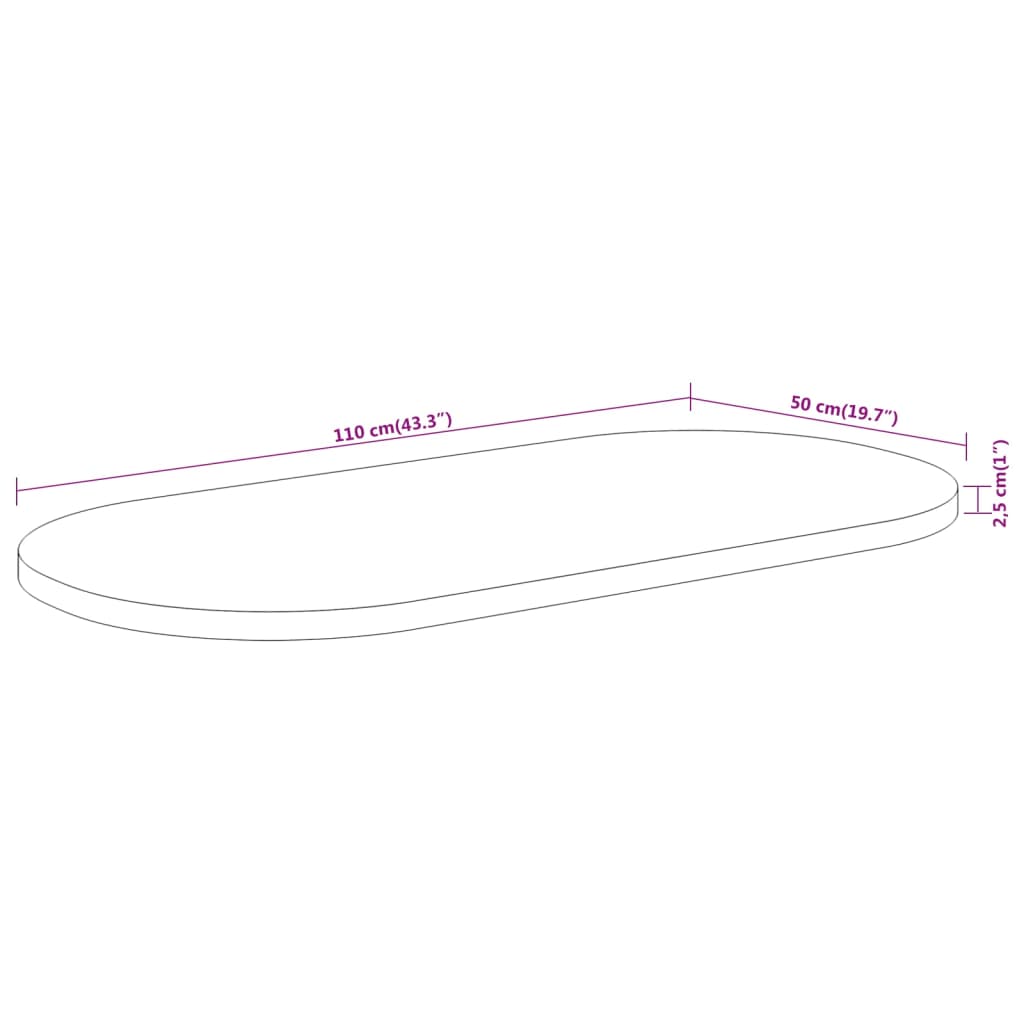 vidaXL Bordplate 110x50x2,5 cm oval heltre akasie