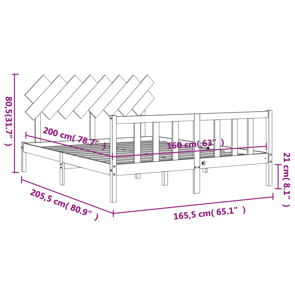 vidaXL Sengeramme med hodegavl 160x200 cm heltre