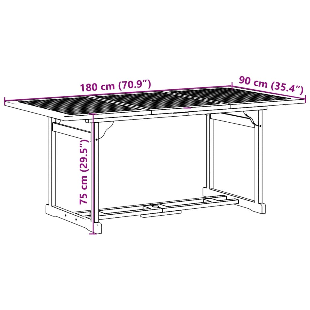 vidaXL Hagespisegruppe 7 deler 180x90x75 cm heltre akasie