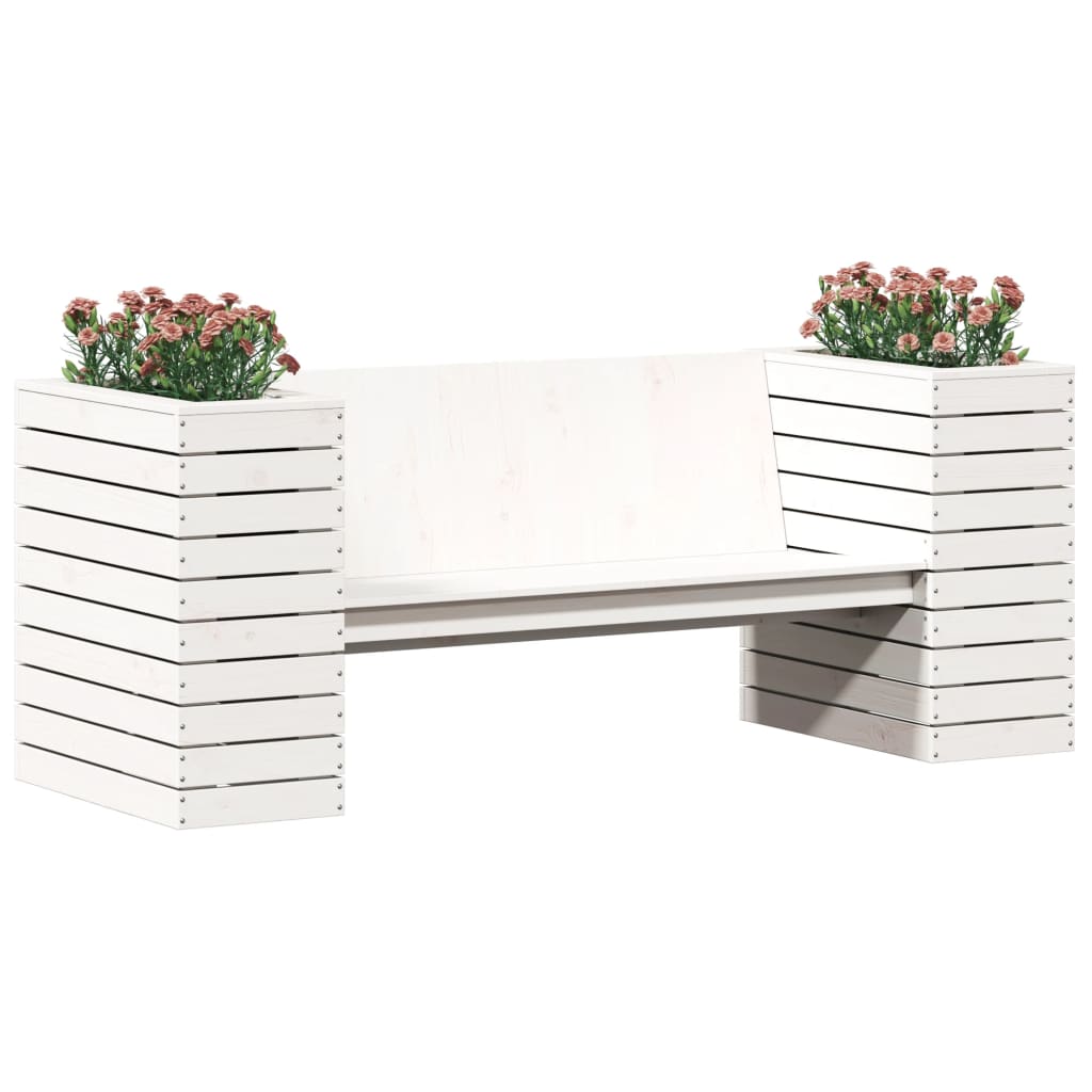 vidaXL Benk med plantekasser hvit 167,5x60x65 cm heltre furu