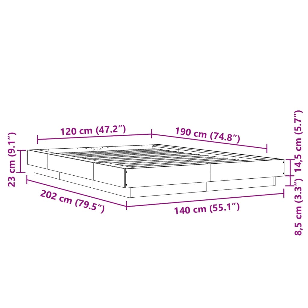 vidaXL Sengeramme hvit 120x190 cm konstruert tre