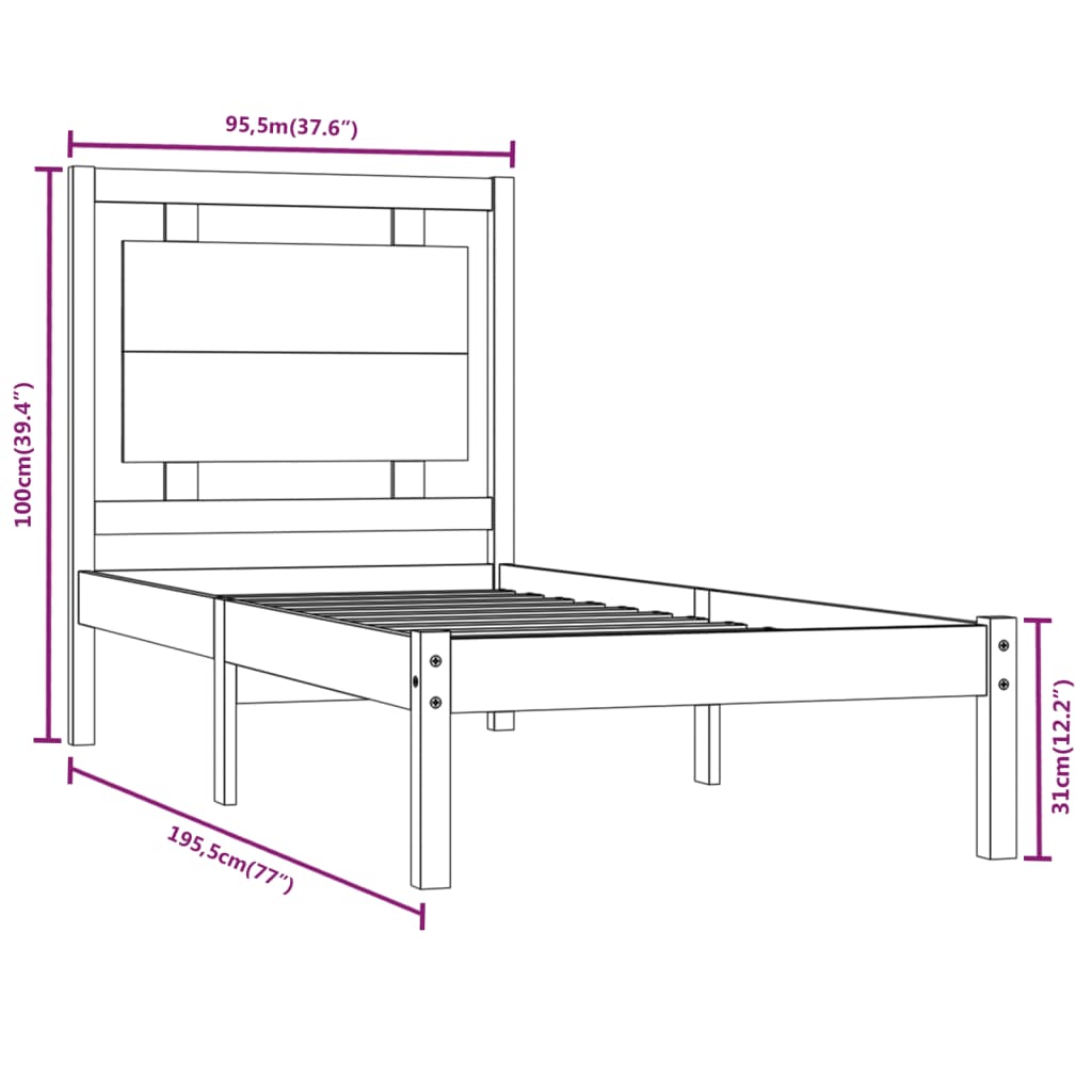 vidaXL Sengeramme svart heltre 90x190 cm Single