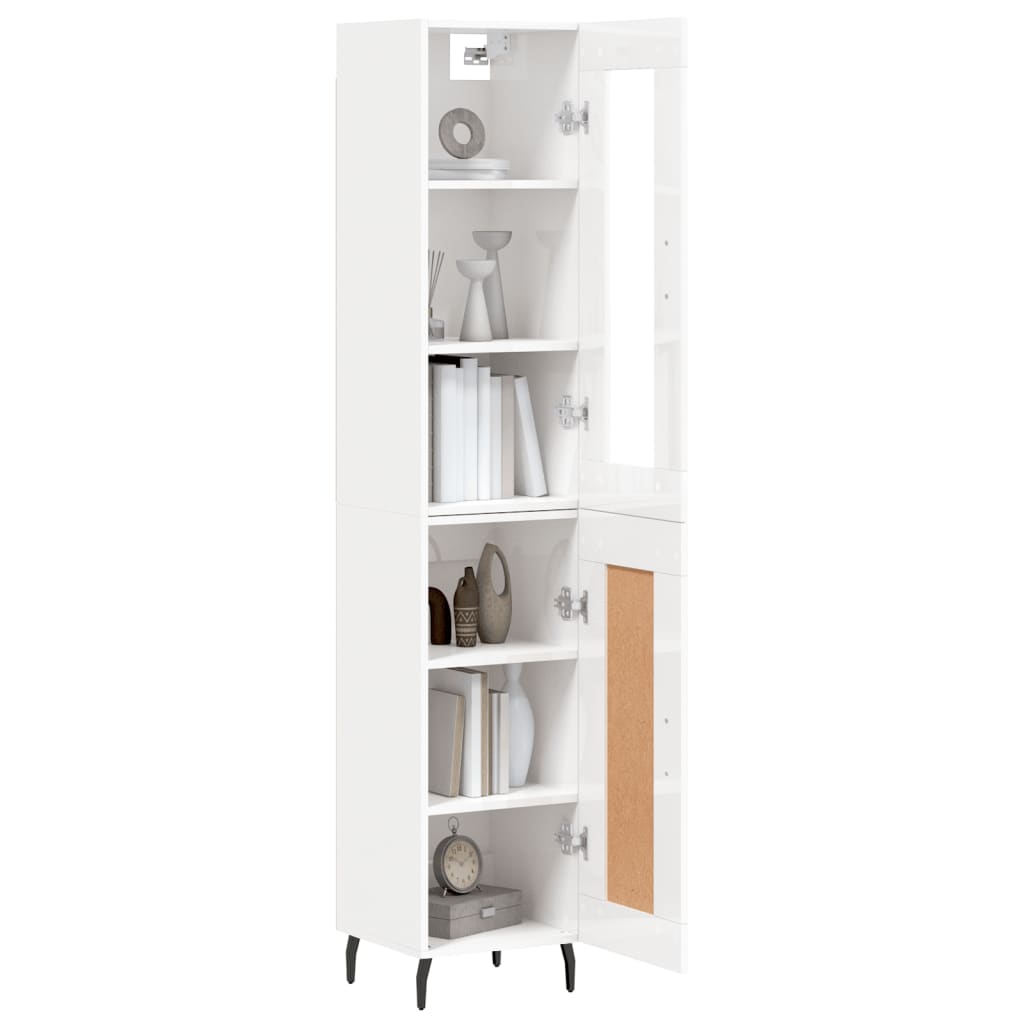 vidaXL Highboard høyglans hvit 34,5x34x180 cm konstruert tre