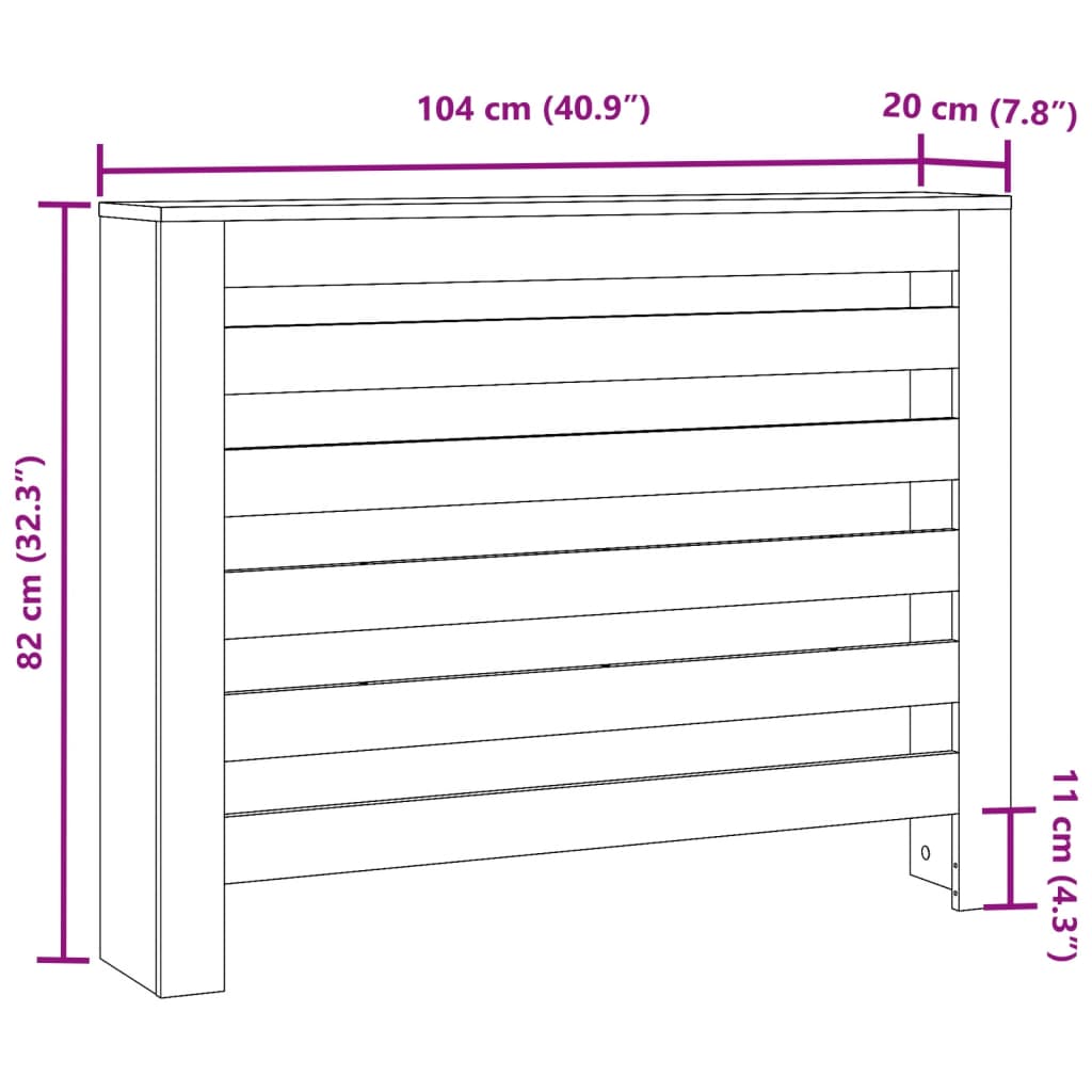 vidaXL Radiatordeksel betonggrå 104x20x82 cm konstruert tre