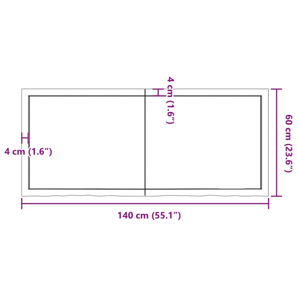 vidaXL Benkeplate til bad 140x60x(2-4) cm ubehandlet heltre