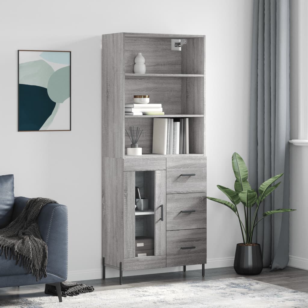 vidaXL Highboard grå sonoma 69,5x34x180 cm konstruert tre