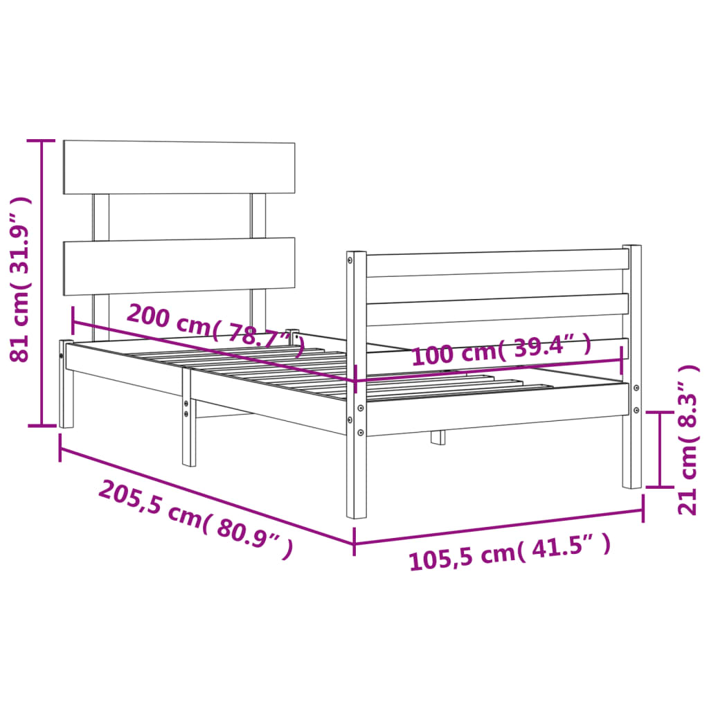 vidaXL Sengeramme med hodegavl 100x200 cm heltre