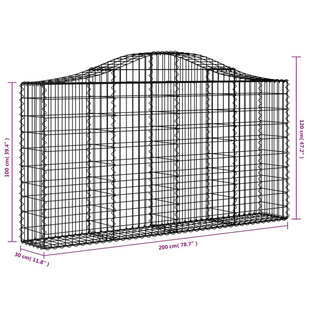 vidaXL Gabionkurver buede 6 stk 200x30x100/120 cm galvanisert jern