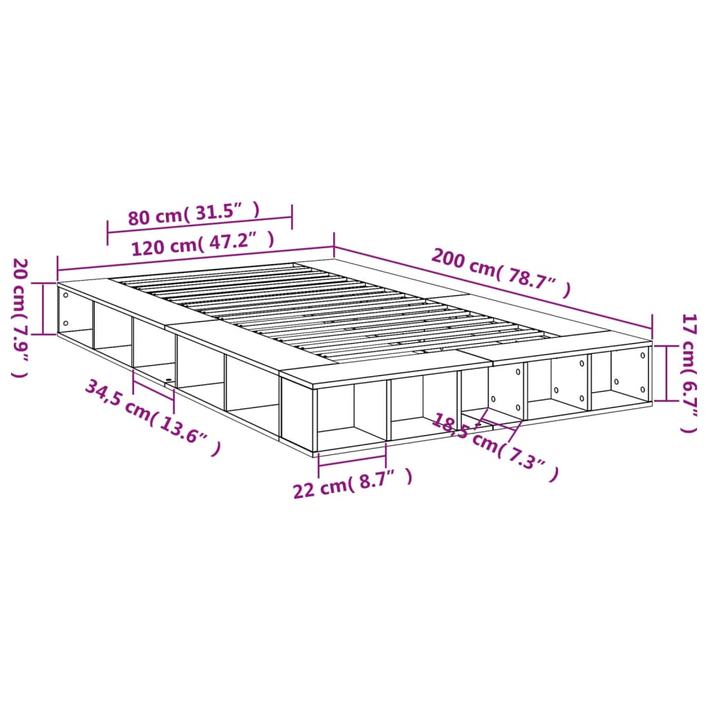 vidaXL Sengeramme røkt eik 120x200 cm konstruert tre