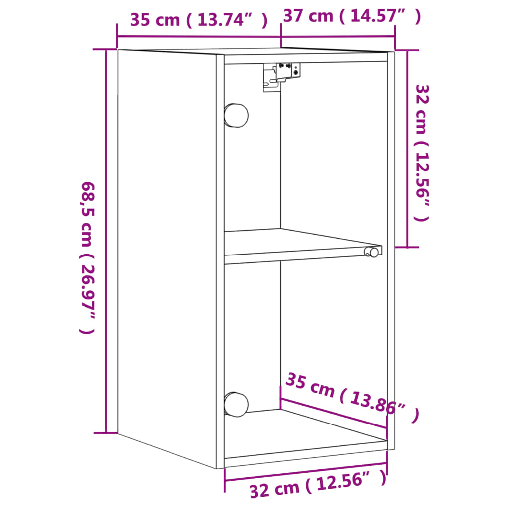 vidaXL Sideskap med glassdører hvit 35x37x68,5 cm