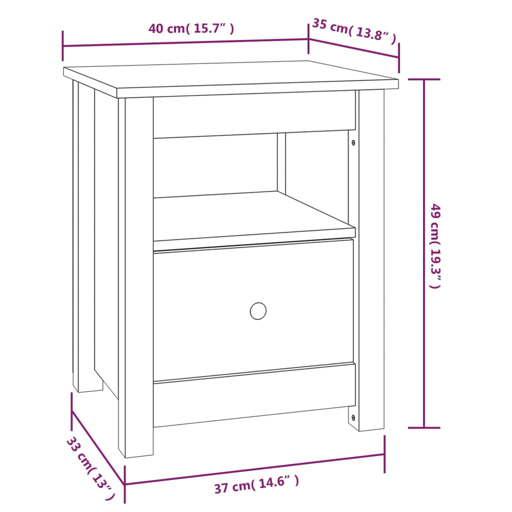 vidaXL Nattbord svart 40x35x49 heltre furu