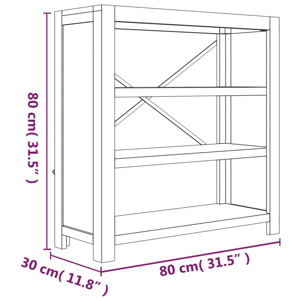 vidaXL Bokhylle 3 etasjer 80x30x80 cm heltre akasie