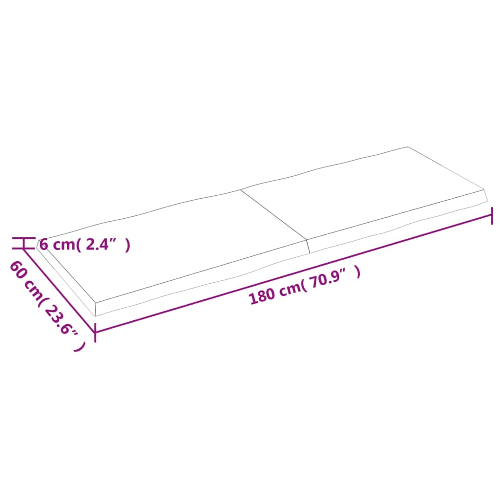 vidaXL Bordplate 180x60x(2-6) cm ubehandlet heltre eik naturlig kant