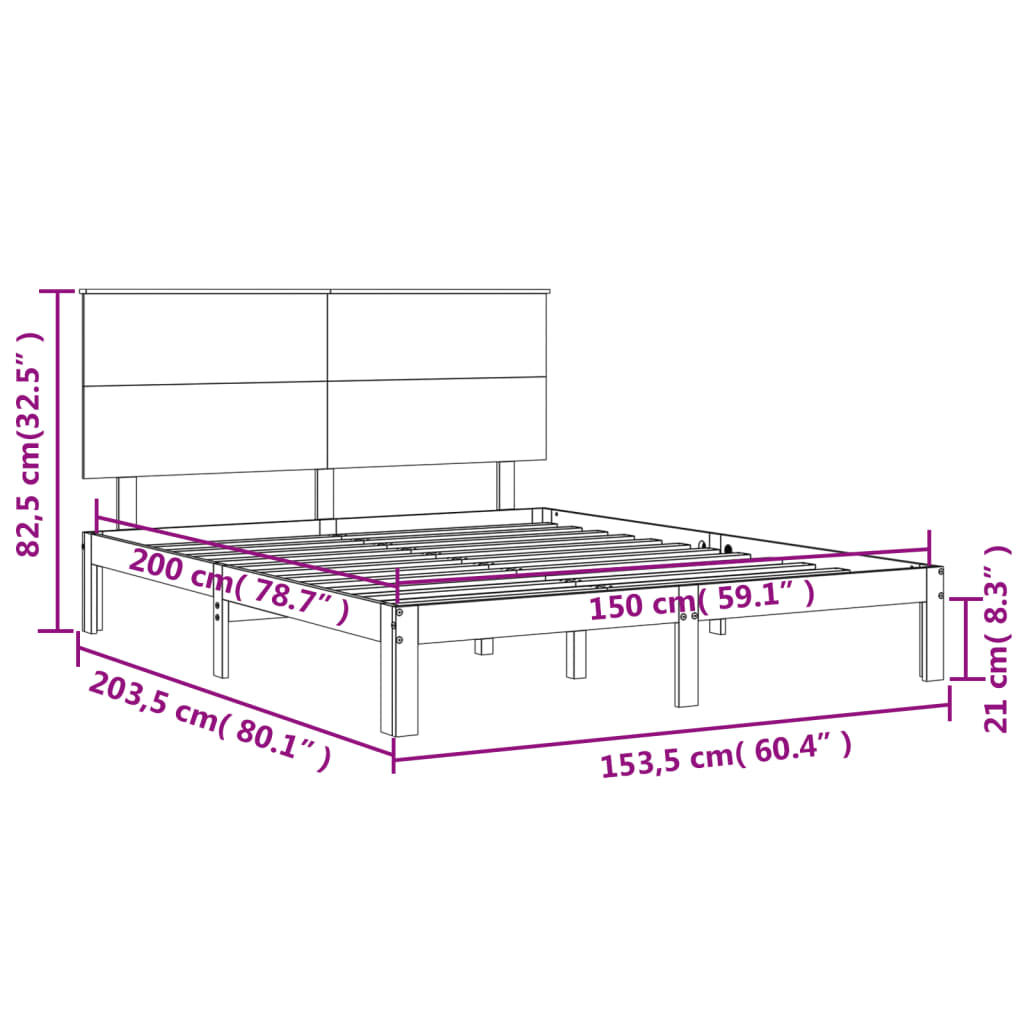 vidaXL Sengeramme med hodegavl hvit King Size heltre