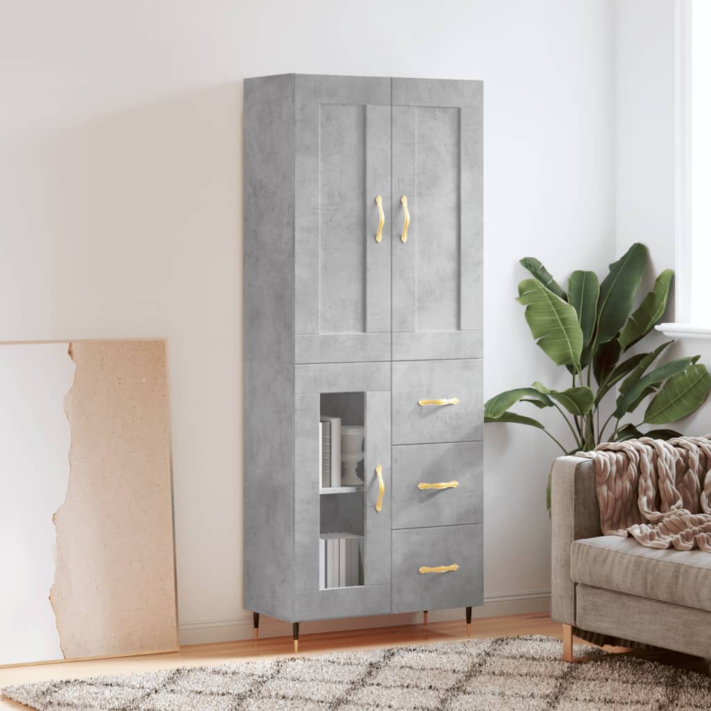 vidaXL Highboard betonggrå 69,5x34x180 cm konstruert tre