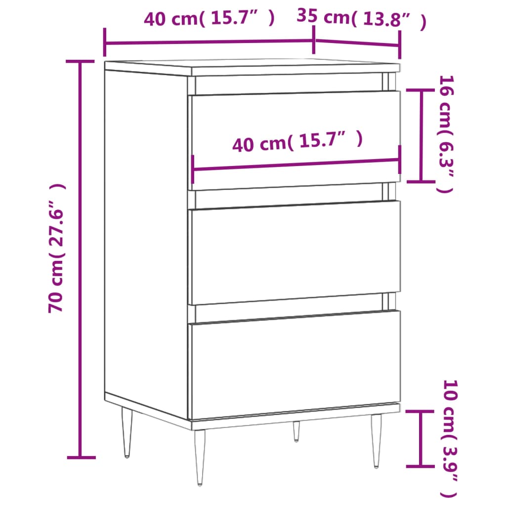 vidaXL Skjenk høyglans hvit 40x35x70 cm konstruert tre