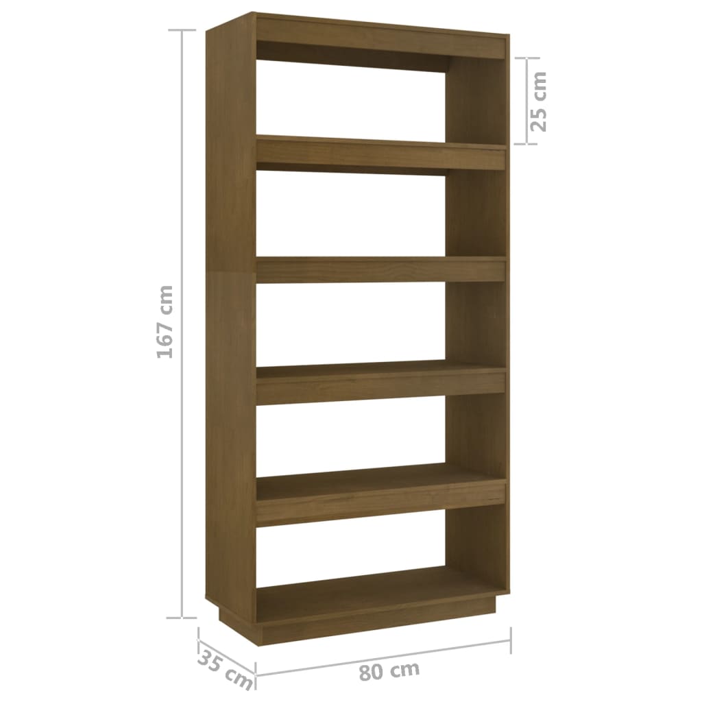 vidaXL Bokhylle/romdeler honningbrun 80x35x167 cm heltre furu