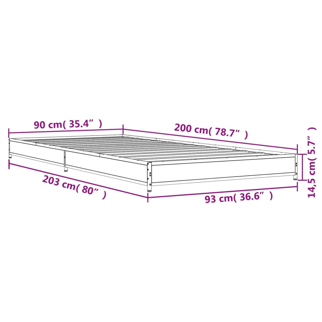 vidaXL Sengeramme sonoma eik 90x200 cm konstruert tre og metall