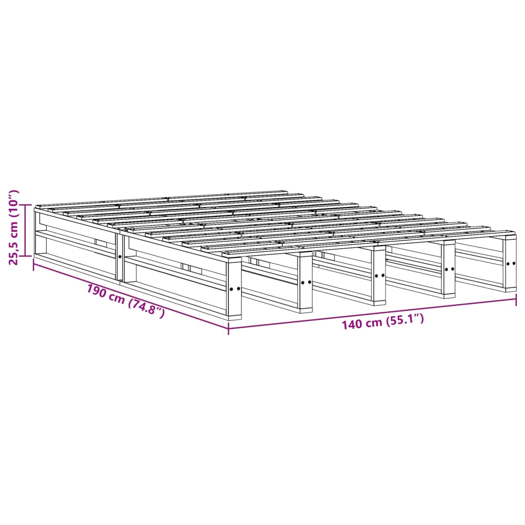 vidaXL Sengeramme uten madrass 140x190 cm heltre furu