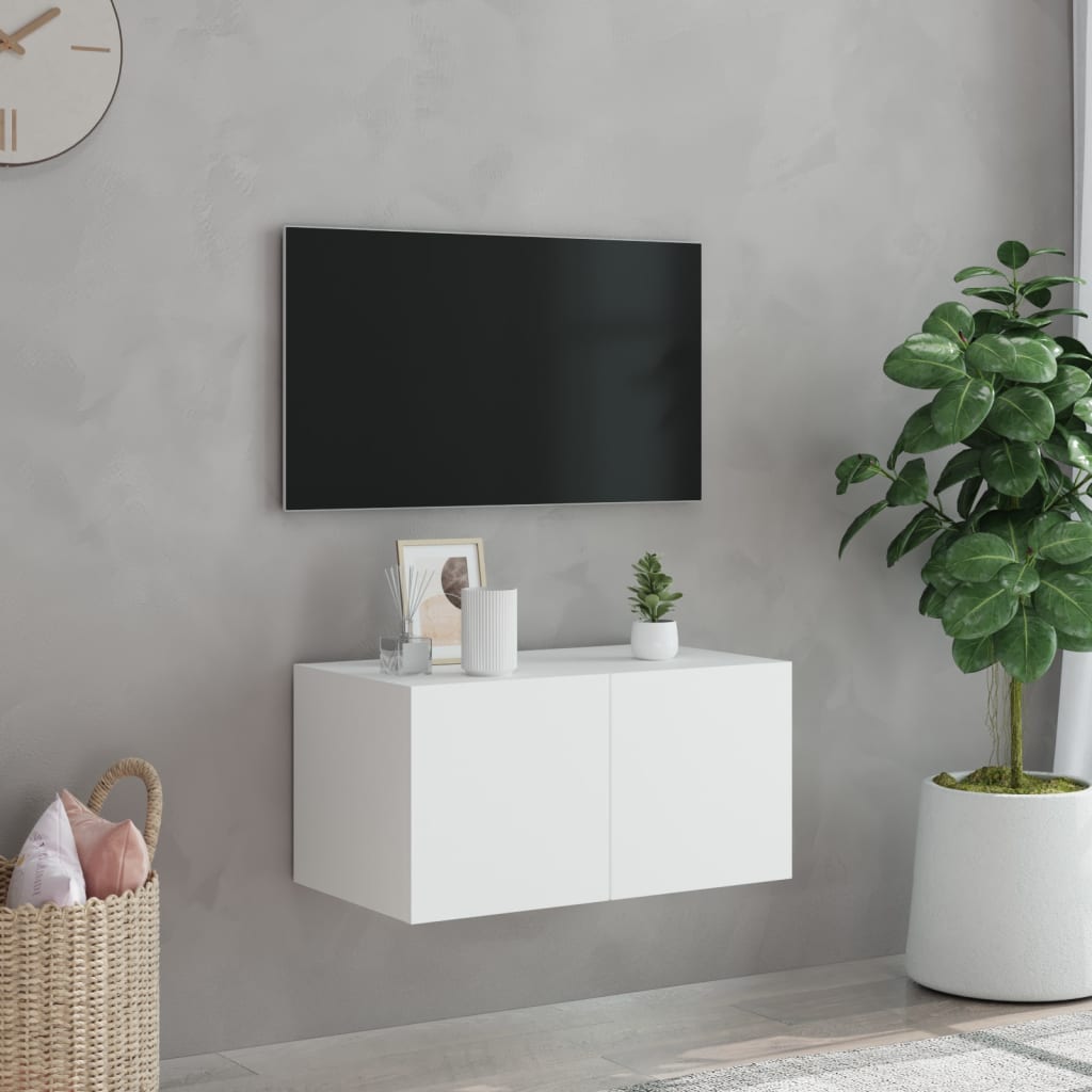 vidaXL Vegghengt TV-benk med LED hvit 60x35x31 cm